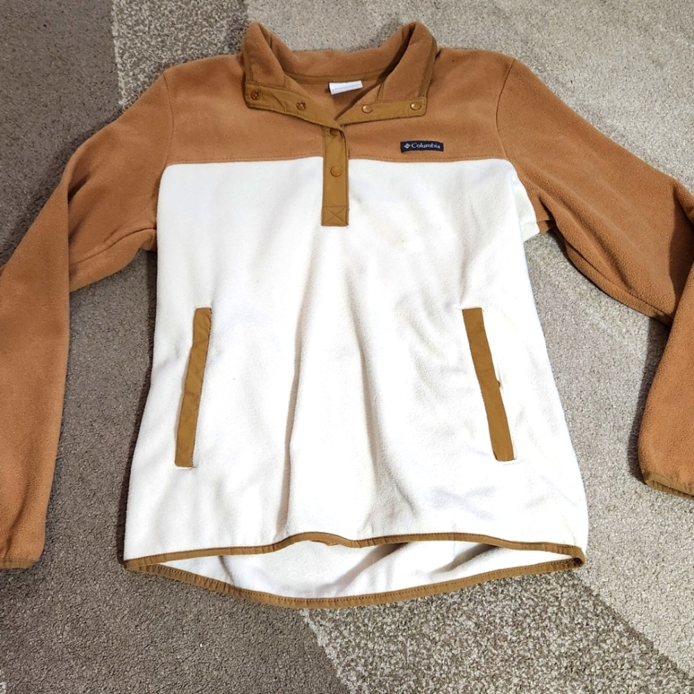 Columbia Pull Over Tan/Beige Soft Jacket 1/4 Snap Up Lg